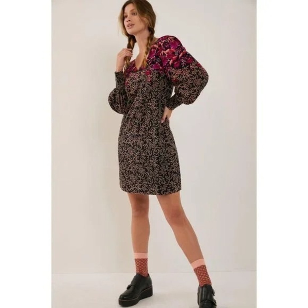 Anthropologie Cyree Floral Tunic Mini Dress Boho Lined Dark $168‎ Sz 6 NWT B44 - Picture 4 of 12